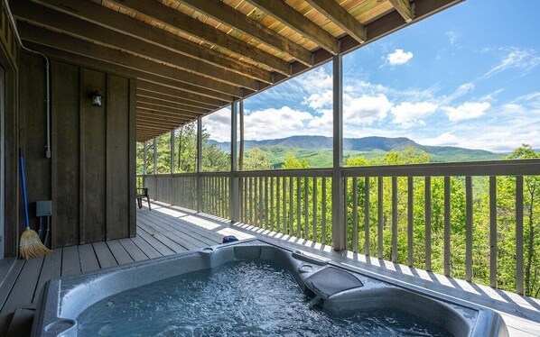 Relax in the hot tub and enjoy this view