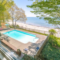 Large pool and 150 feet of private beach