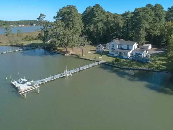An acre of yard and private dock on quiet cove minutes from the Chesapeake Bay