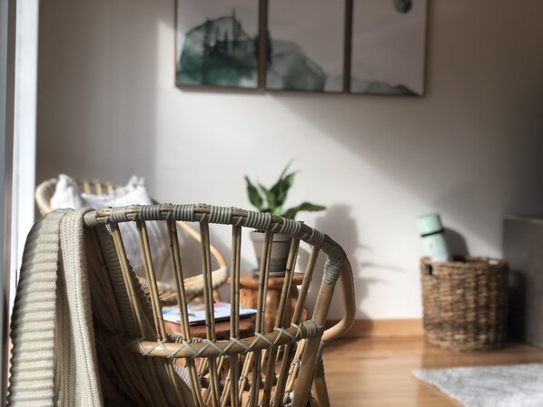 These wicker chairs are so comfortable you may not want to get up.