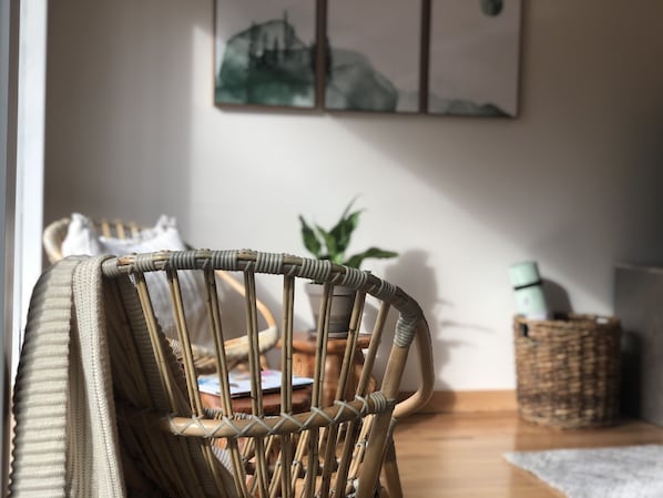 These wicker chairs are so comfortable you may not want to get up.