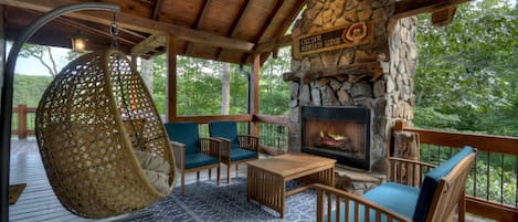 Make memories in front of the wood burning fireplace.