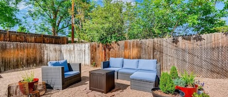 Backyard with sitting area to enjoy the nice Colorado weather!