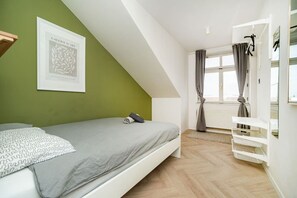1st bedroom with double bed and terrace access