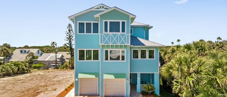 Front view of 2021 newly constructed beach house.  First guests arrived in June.