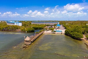 Community marina, clubhouse, pier and swimming beach area