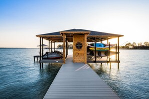 Kayaks available for your adventure in the quiet cove.