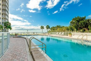 The 2nd heated community pool near the tower building overlooks the Gulf of Mexico.