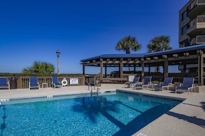 Our guests are welcome to access the Captains Quarters community pool, sundeck & poolside restrooms.