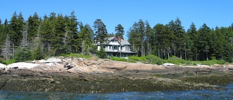 View of house from the ocean. Casco Bay.  Deep water frontage. Great Fishing.