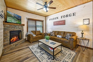 Our Great Room provides the ultimate in mountain retreat comfort and luxury, complete with the added ambiance and warmth of an electric fireplace.