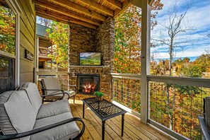 Experience the ultimate in mountain retreat relaxation with your very own private deck, complete with TV and fireplace.