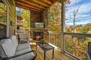 Experience the ultimate in mountain retreat relaxation with your very own private deck, complete with TV and fireplace.
