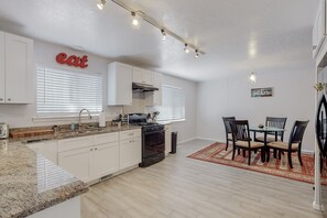 Large Kitchen,  new appliances,  dining room attached. Lots of natural light! 