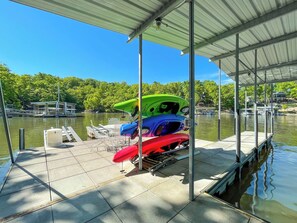 The dock with kayaks