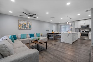 Never miss a story or activity while doing your chores in this stunning open area where you can access our kitchen, living, and dining area! Don't hesitate to send us a message!