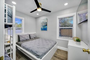 This bedroom is perfect for a small family or a group of friends for sleepover!