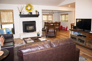 The media center includes a HD-TV, Roku device to stream available content or to cast from your smart device, BluRay/DVD player with an assortment of titles, Sonos One WiFi speaker, and many board and card games.