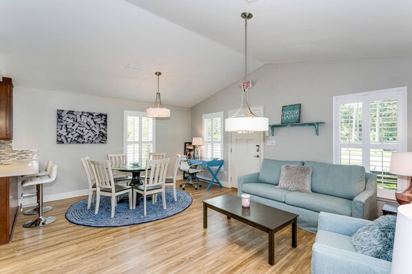 Open concept living and dining area
