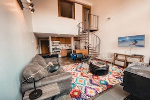 Spiral staircase to bedroom