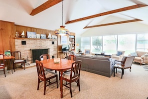 Living room and dining space of main house