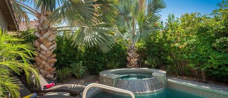 Cascading Spa and Saltwater pool in Tropical Oasis