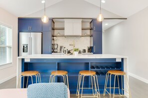 Custom kitchen with waterfall island.