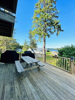 Two BBQ’s and a picnic table with ocean view available for guest use.