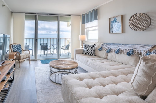 Living Room with Oceanfront Deck Access