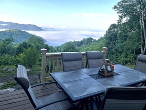 Relax and enjoy the morning fog below, as you overlook Sylva, NC Smoky Mtns.