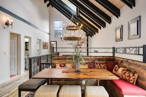 Dining area overlooking living room