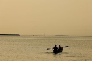 Canoe ride with Mackinaw Bridge in background