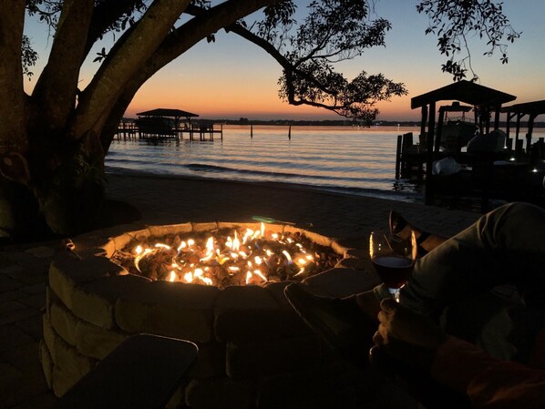 Sunsets over the intracoastal waterway with the fire pit!