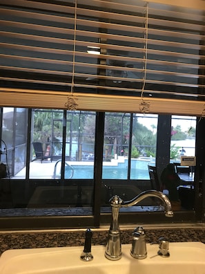 View of pool from Kitchen