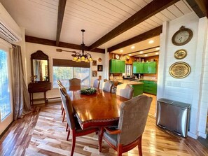 Dining room and kitchen.