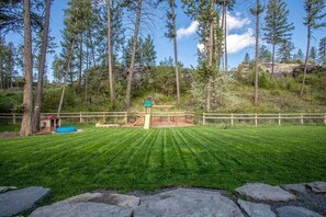Backyard, fully fenced with playset