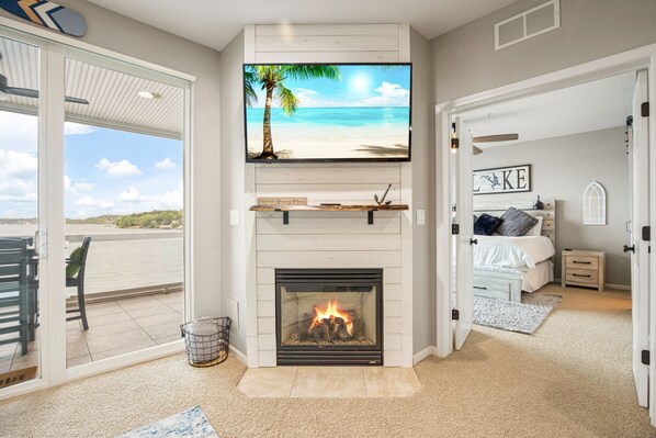 Enjoy the Large Screen TV and the Gas Fireplace