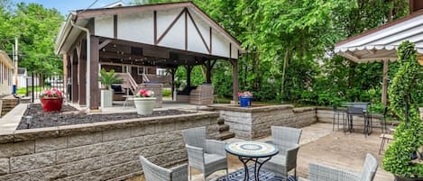 View from back house looking towards pavillion and the back deck on front home