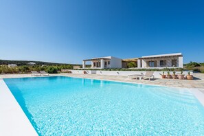 Large private pool with kid-friendly steps, also chaise lounges, pool toys