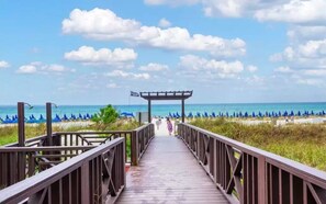 Head to the beach and enjoy the white sand, clear, and warm gulf water