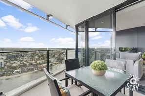 Time to relax and unwind in our balcony with the city and the river views