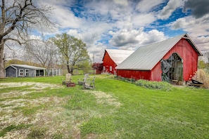 chicken coop, big barn, small barn.   the small barn was once a corn crib