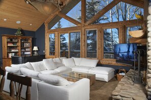Great Room - wood burning fireplace and views