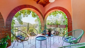 terrasse à l'étage vue sur parc