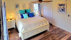 Relax in our serene master BR with King bed, private deck and ensuite bathrm.   