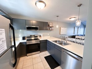 Kitchen renovation in early 23 includes new dishwasher, stove and microwave