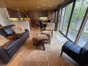 Living room with a fire place