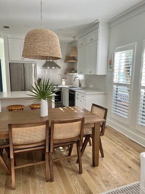 Open kitchen and dining area