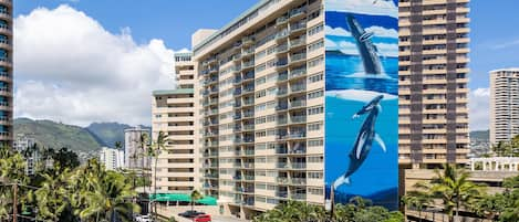 Our building, recognizable from anywhere in Waikiki.  We are 6th floor middle.
