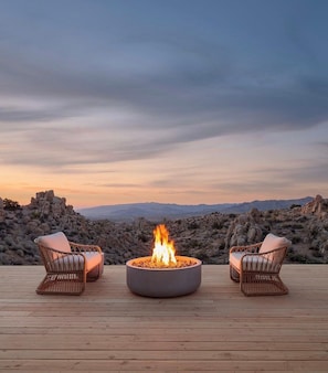 Outdoor fire pit with panoramic view of Joshua Tree